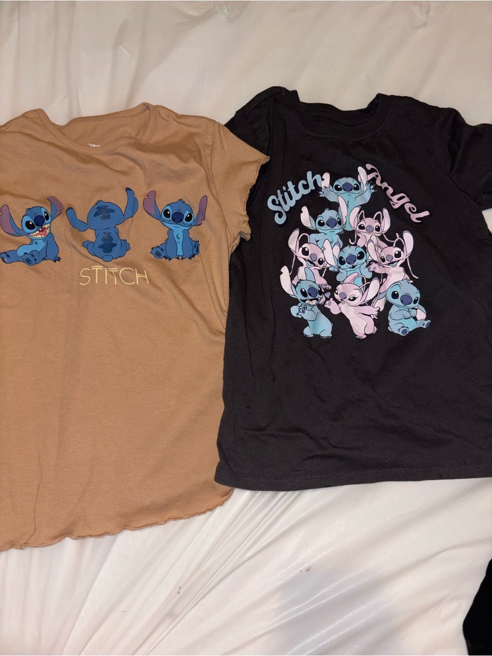Disney Kids Stitch & Angel Graphic Tees - Brown & Black
